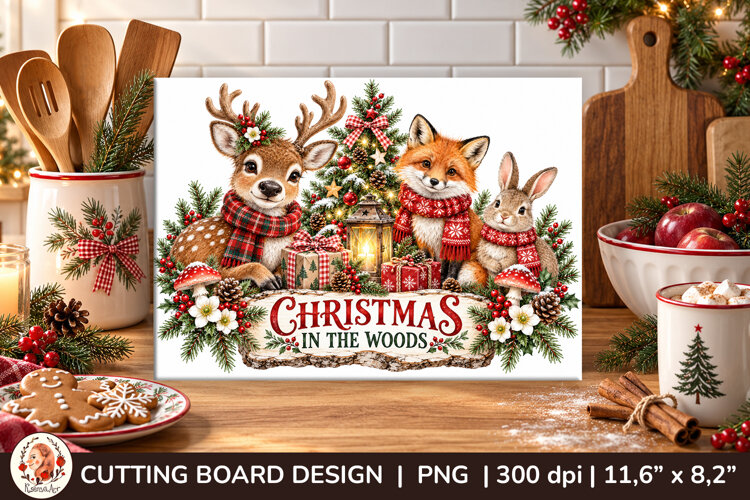 Christmas cutting board PNG with vintage baking scene example image 1