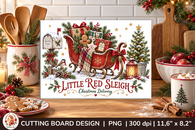 Christmas cutting board PNG with vintage baking scene