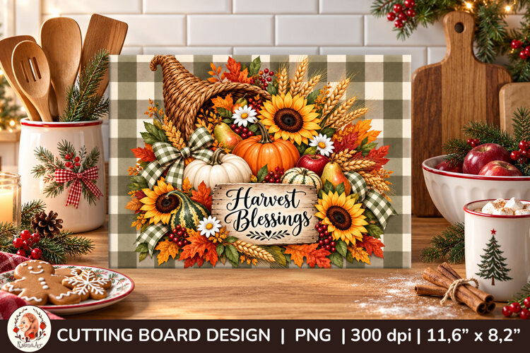 Harvest Blessings cutting board sublimation design example image 1