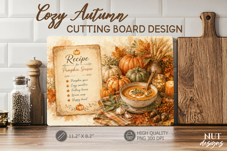 Pumpkin Thanksgiving Cutting Board Cozy Fall sublimation example image 1