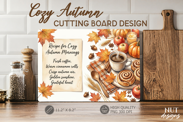 Cozy Fall Cutting Board Kitchen Baking Autumn sublimation example image 1