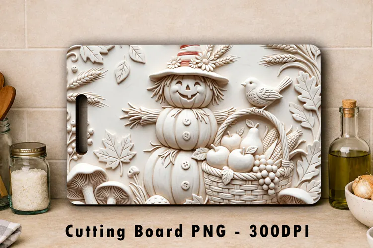 3D Carved Scarecrow Fall Harvest Sublimation PNG Design