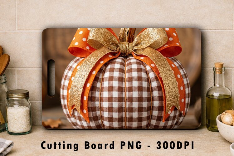 Plaid Pumpkin Coquette Cutting Board PNG Sublimation example image 1