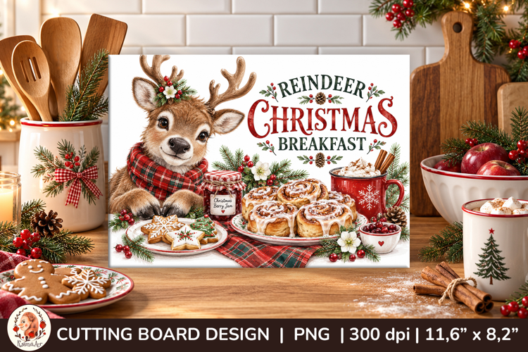 Christmas cutting board PNG with vintage baking scene