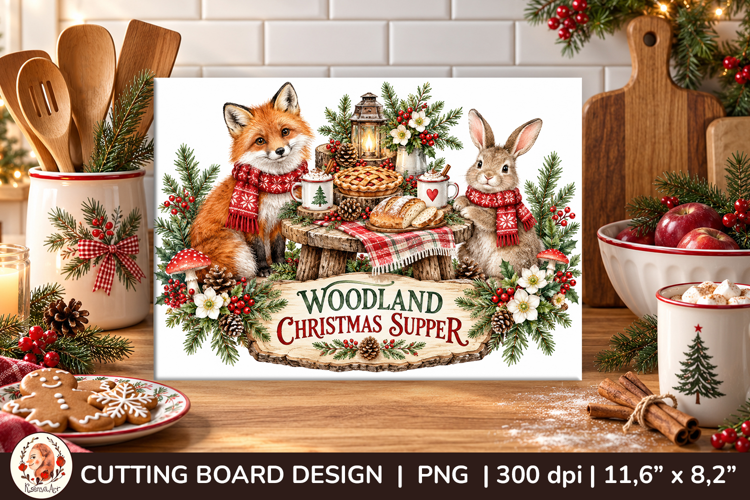 Christmas cutting board PNG with vintage baking scene