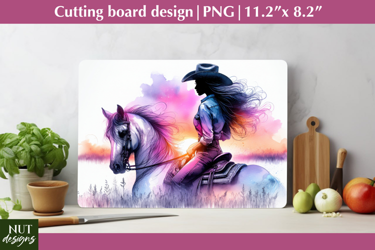 Cowgirl Sunset Horse Cutting Board Western Cutting Board