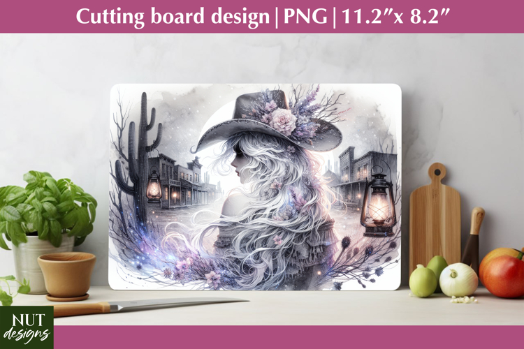 Vintage Western Cowgirl Cutting Board Halloween kitchen