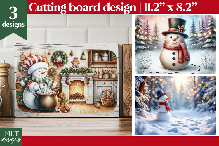 Christmas cutting board design, Cozy kitchen decor Snowman