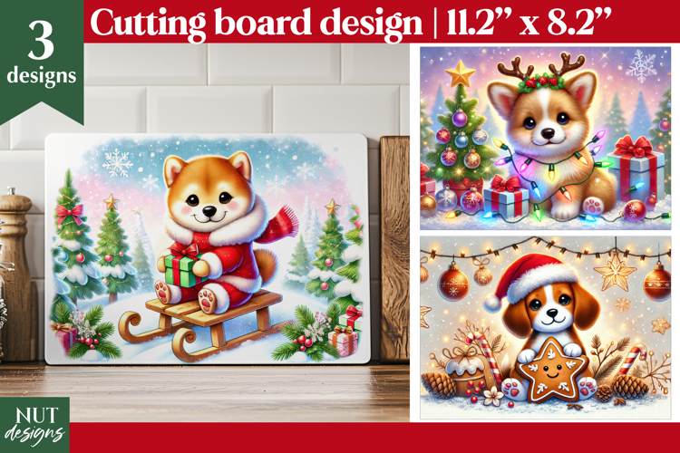 Christmas cutting board PNG, Christmas Puppy Cutting Boards
