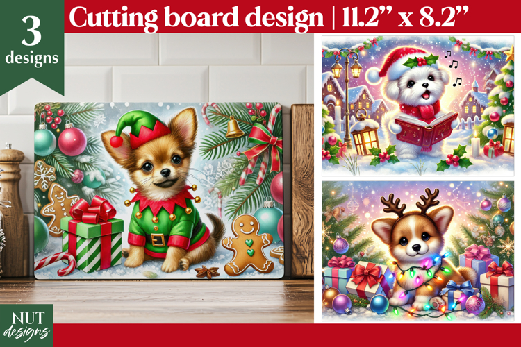 Christmas cutting board PNG, Christmas Puppy Cutting Boards