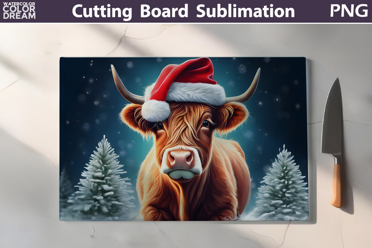 Christmas Highland Cow Kitchen Cutting Board