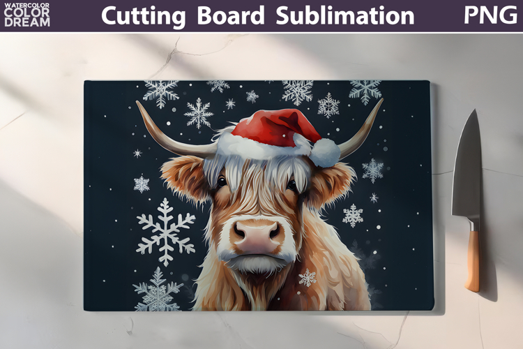 Christmas Highland Cow Kitchen Cutting Board