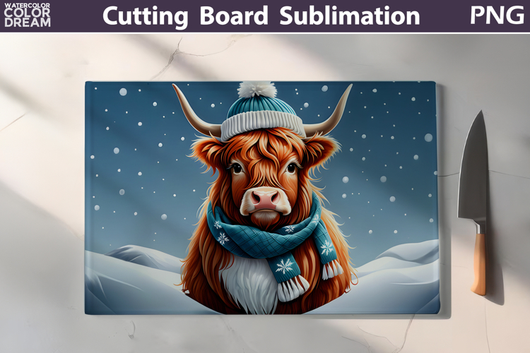 Christmas Highland Cow Kitchen Cutting Board