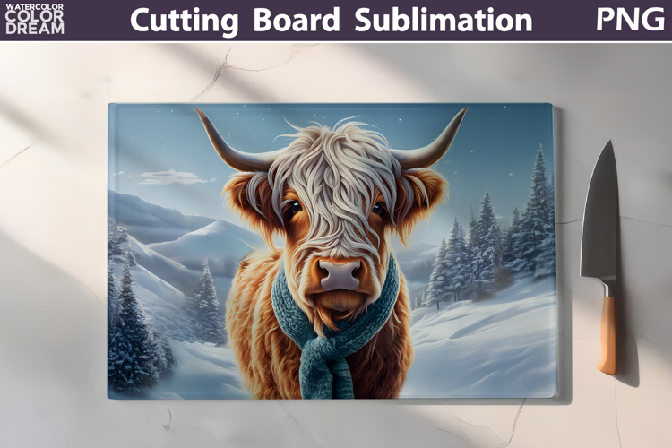Christmas Highland Cow Kitchen Cutting Board