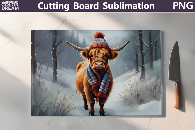 Christmas Highland Cow Kitchen Cutting Board