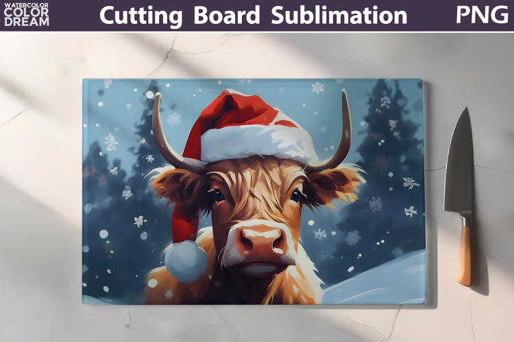 Christmas Highland Cow Kitchen Cutting Board