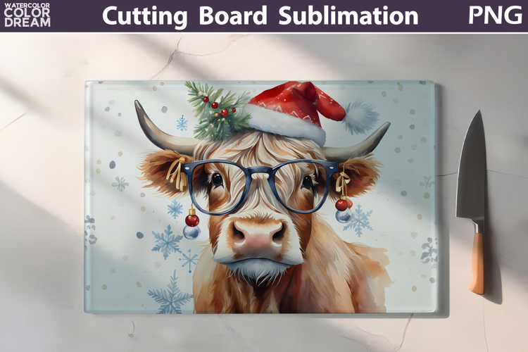 Christmas Highland Cow Kitchen Cutting Board