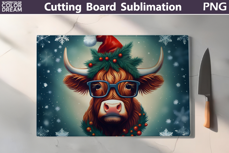 Christmas Highland Cow Kitchen Cutting Board