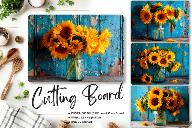 Sunflower Cutting Board Kitchen Chopping Board Sublimation91 example image 1