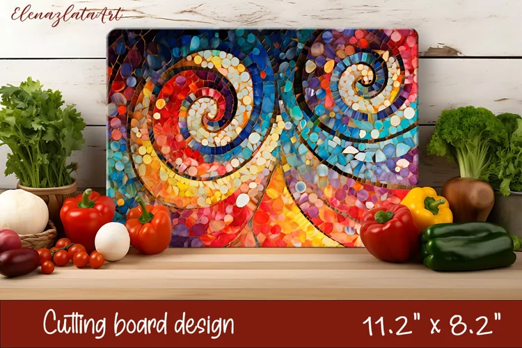 Mosaic Vibrant cutting board design, Splashes background