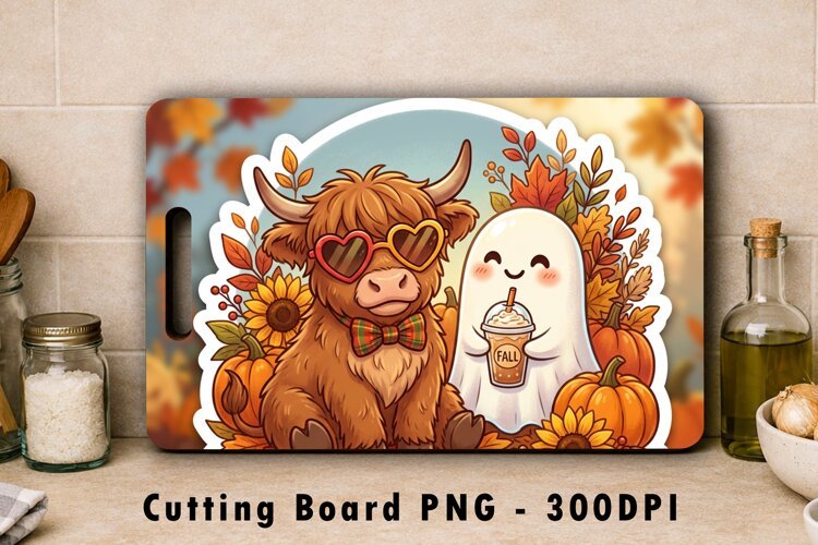 Highland Cow Ghost Cutting Board PNG Sublimation example image 1