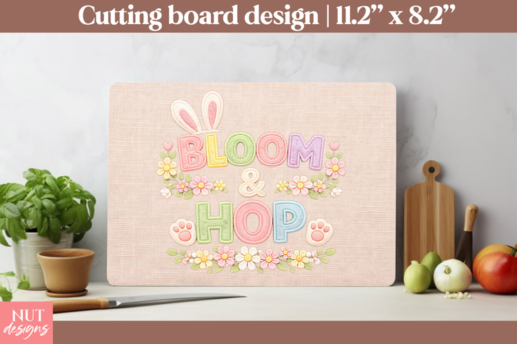 Easter Cutting Board Design, Bloom & Hop, Faux embroidery