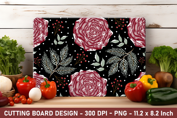 Snowy Rose Flower Cutting Board | Cutting Board Png