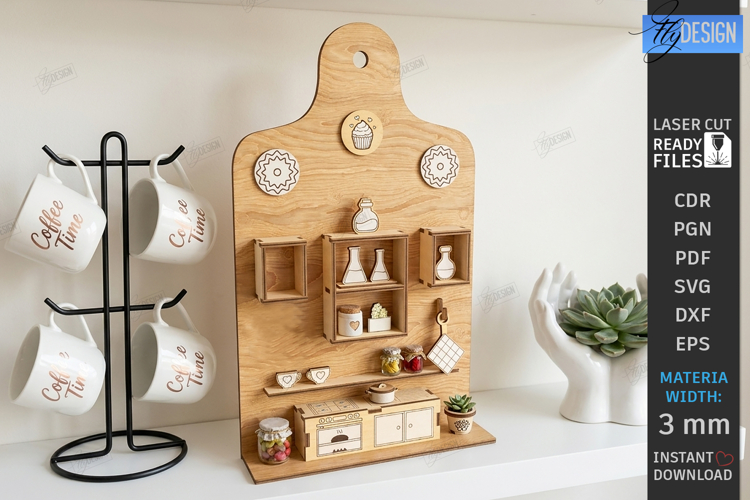 Cutting Board Miniature Room Box Laser Cut | 3D Kitchen SVG