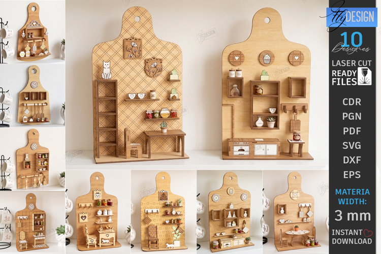 Kitchen Board Miniature Room Box Laser Cut Bundle | 3D Board