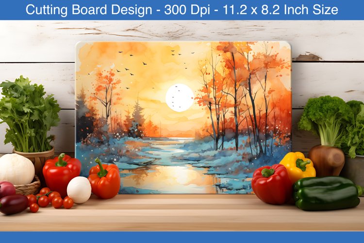 Watercolor scene cutting board | Cutting board sublimation