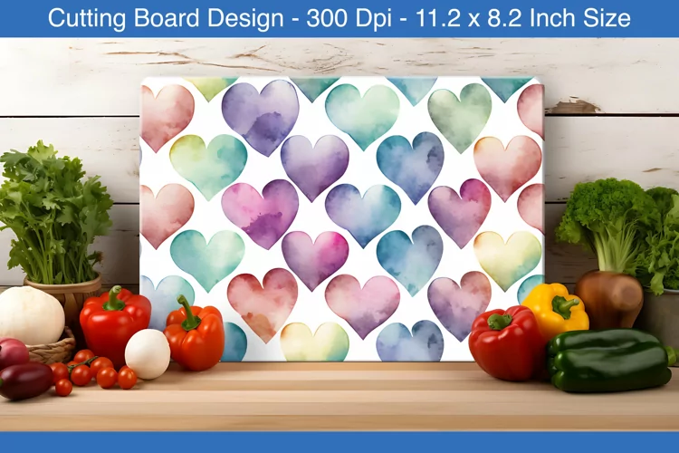 Watercolor heart cutting board | Cutting board sublimation