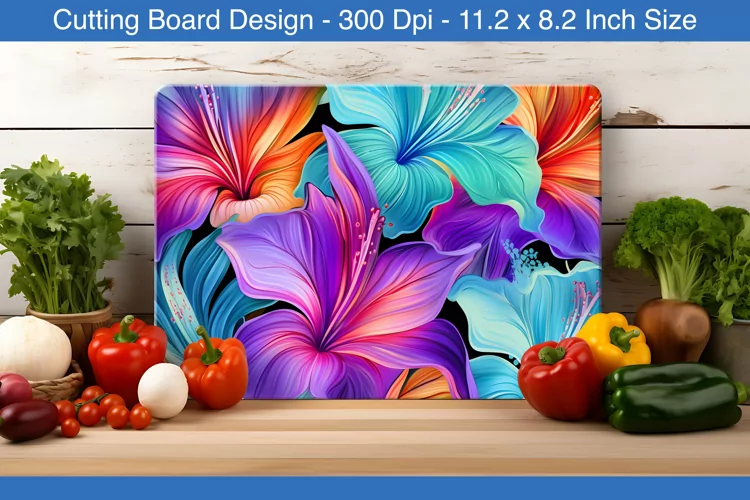 Fantasy flower cutting board design | Cutting board png