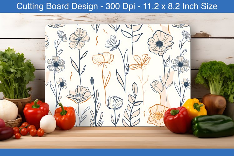 Line art spring flowers cutting board | Cutting board png
