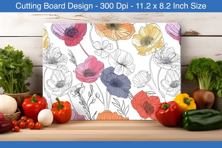 Line art spring flowers cutting board | Cutting board png example image 1