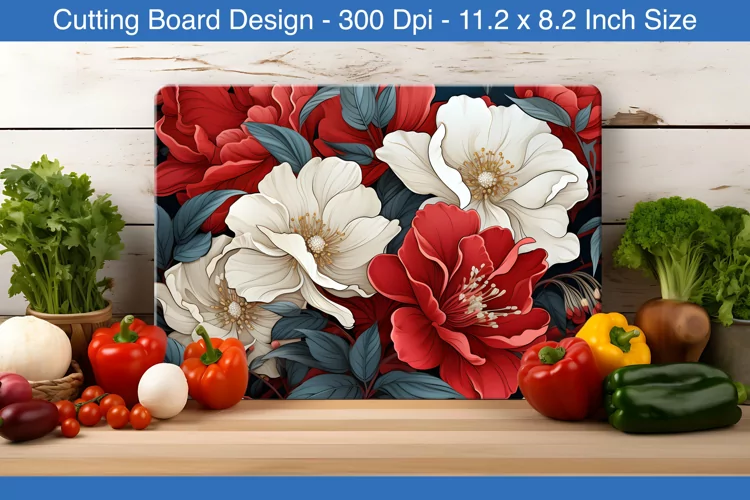 Camellias Flowers cutting board design | Cutting board PNG