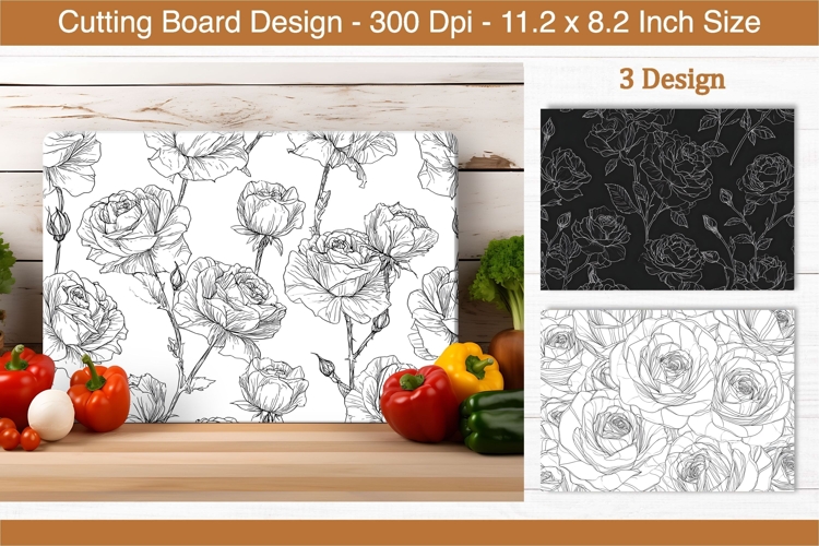 Rose Lineart Flower Cutting Board | Cutting Board png