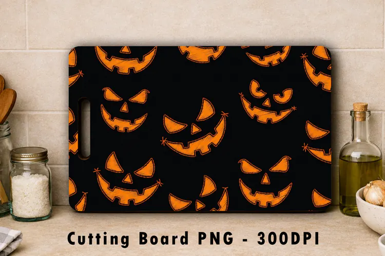 Jack-O'-Lantern Face Cutting Board Sublimation PNG