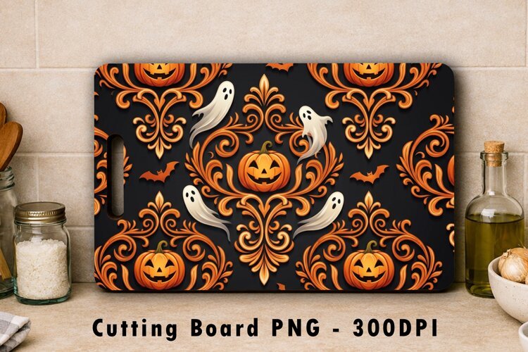 Damask Pumpkin Ghost Cutting Board PNG 300 DPI example image 1