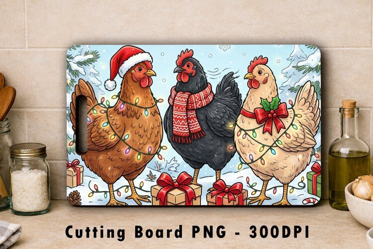 Christmas Chickens Cutting Board Sublimation PNG example image 1
