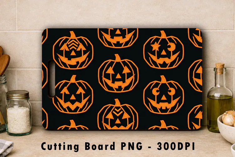 Jack O Lantern Pattern Cutting Board PNG