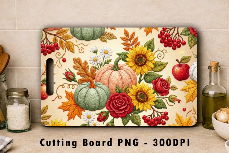 Autumn Pumpkin Floral Cutting Board PNG