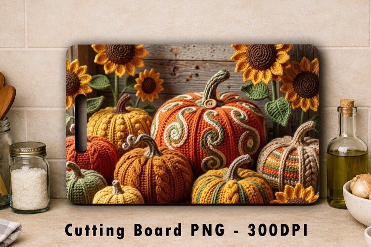 Crochet Pumpkin Sunflower Cutting Board PNG example image 1