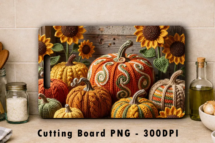 Crochet Pumpkin Sunflower Cutting Board PNG