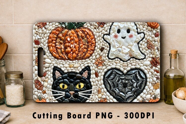 Spooky Pebble Mosaic Cutting Board PNG example image 1