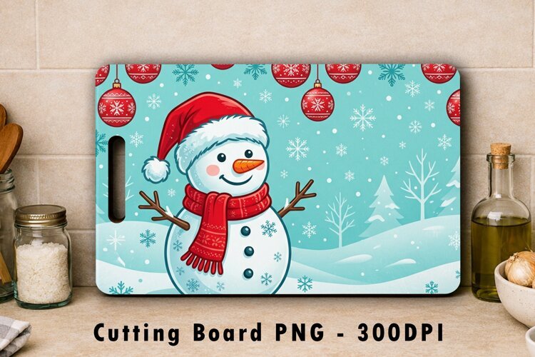 Cute Snowman Christmas Cutting Board Sublimation PNG example image 1