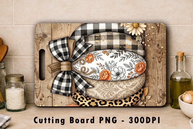 Buffalo Plaid Pumpkin Cutting Board PNG Autumn Sublimation example image 1