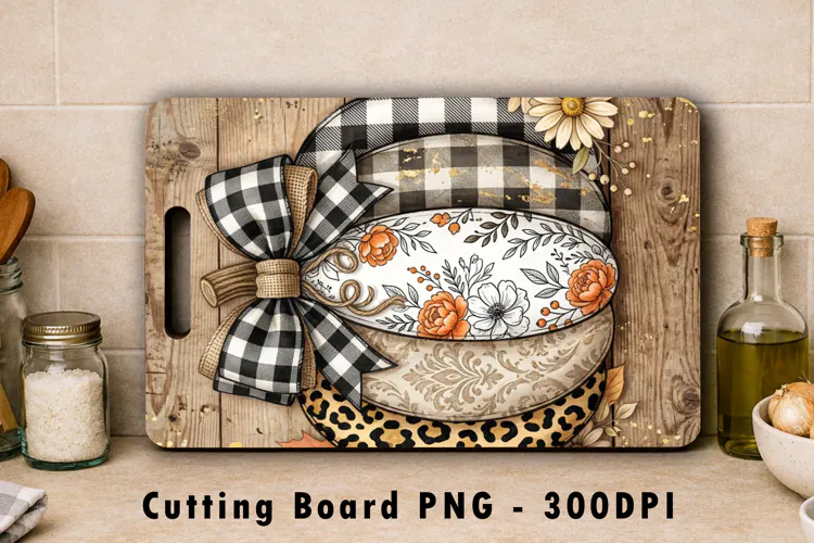 Buffalo Plaid Pumpkin Cutting Board PNG Autumn Sublimation