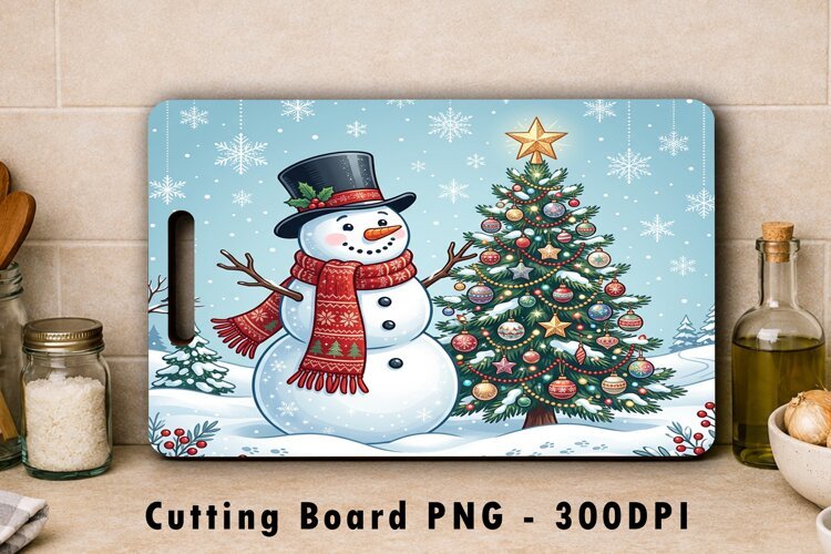 Snowman Christmas Tree Cutting Board Sublimation PNG example image 1