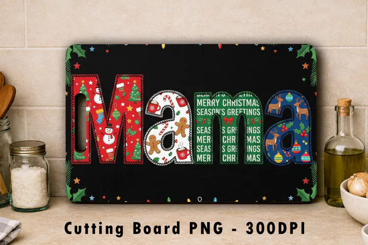 Christmas Mama Cutting Board Sublimation PNG Design