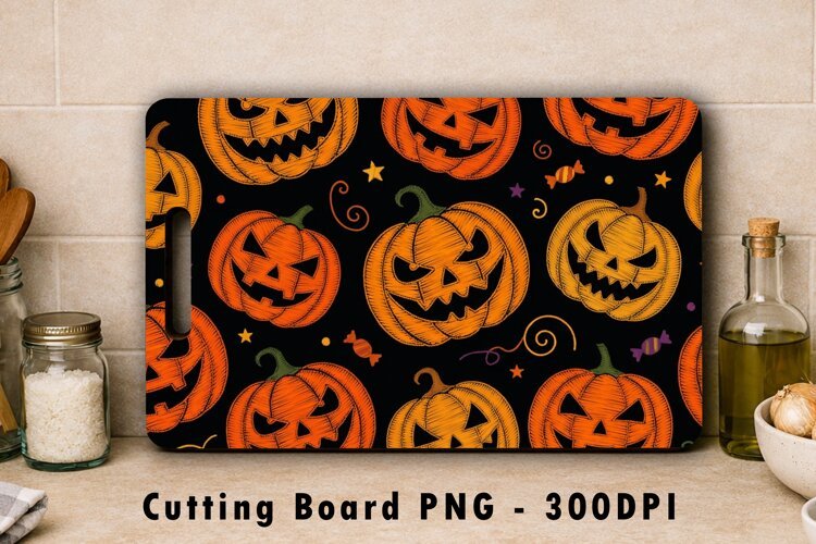 Embroidered Halloween Pumpkin Cutting Board PNG Sublimation example image 1